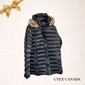 Utex Canada Black Down Puffer Jacket Faux Fur Hood XL